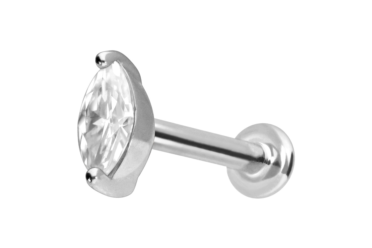 14 Karat Gold Labret Piercing mit Push Fit MOISSANIT-OVAL